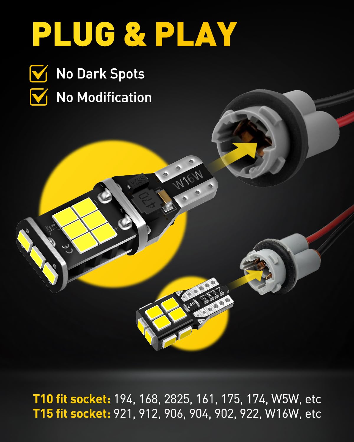 AUXITO 912 921 LED Bulb for Backup Light Reverse Lights High Power 2835 15-SMD Chipsets Error Free T15 906 922 W16W Bulbs, 6000K White, Automotive Light Bulbs (Upgraded, Pack of 2) Jansha Store