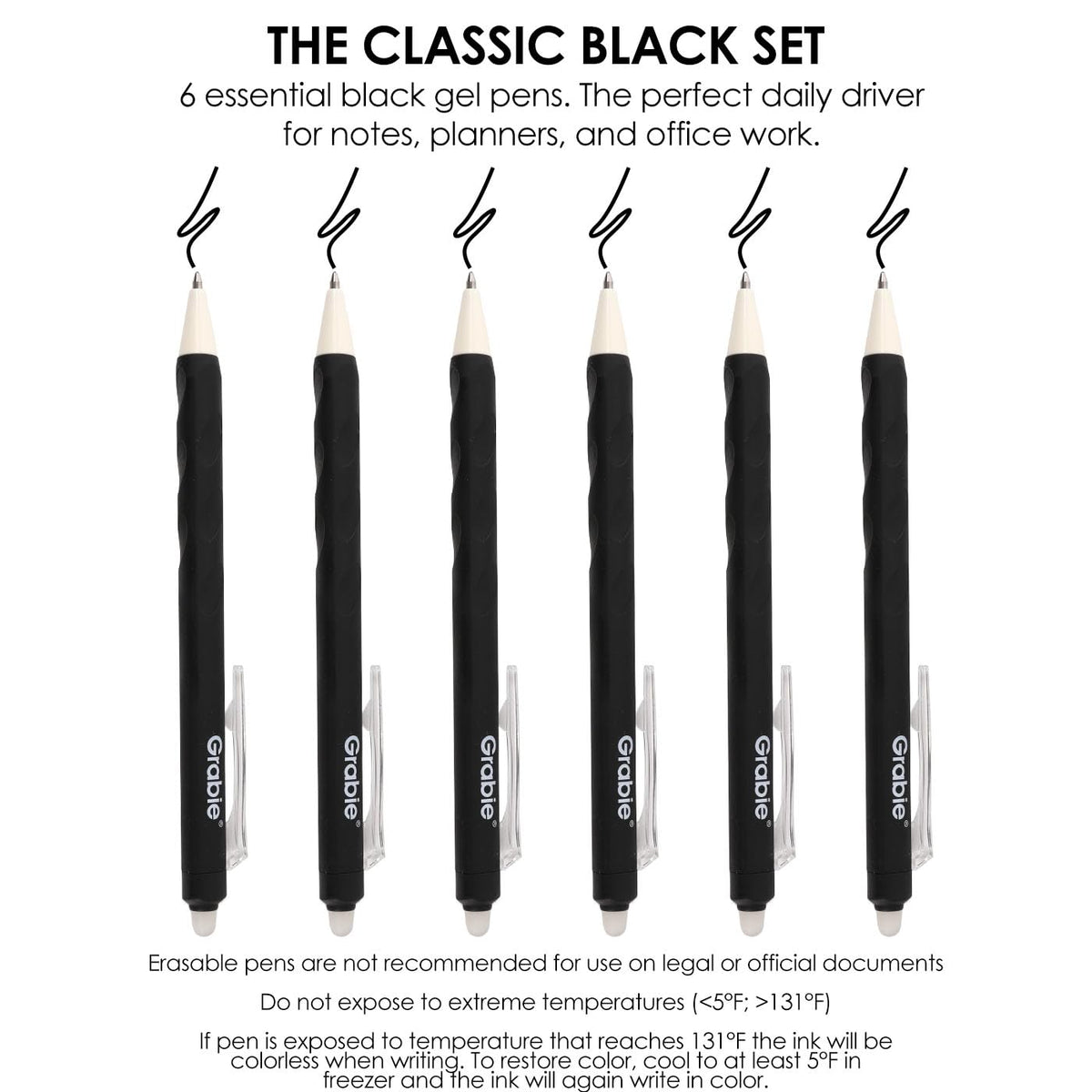 Grabie Erasable Gel Pens, 9 Medium Point 0.7 mm Pens, Classic Jansha Store