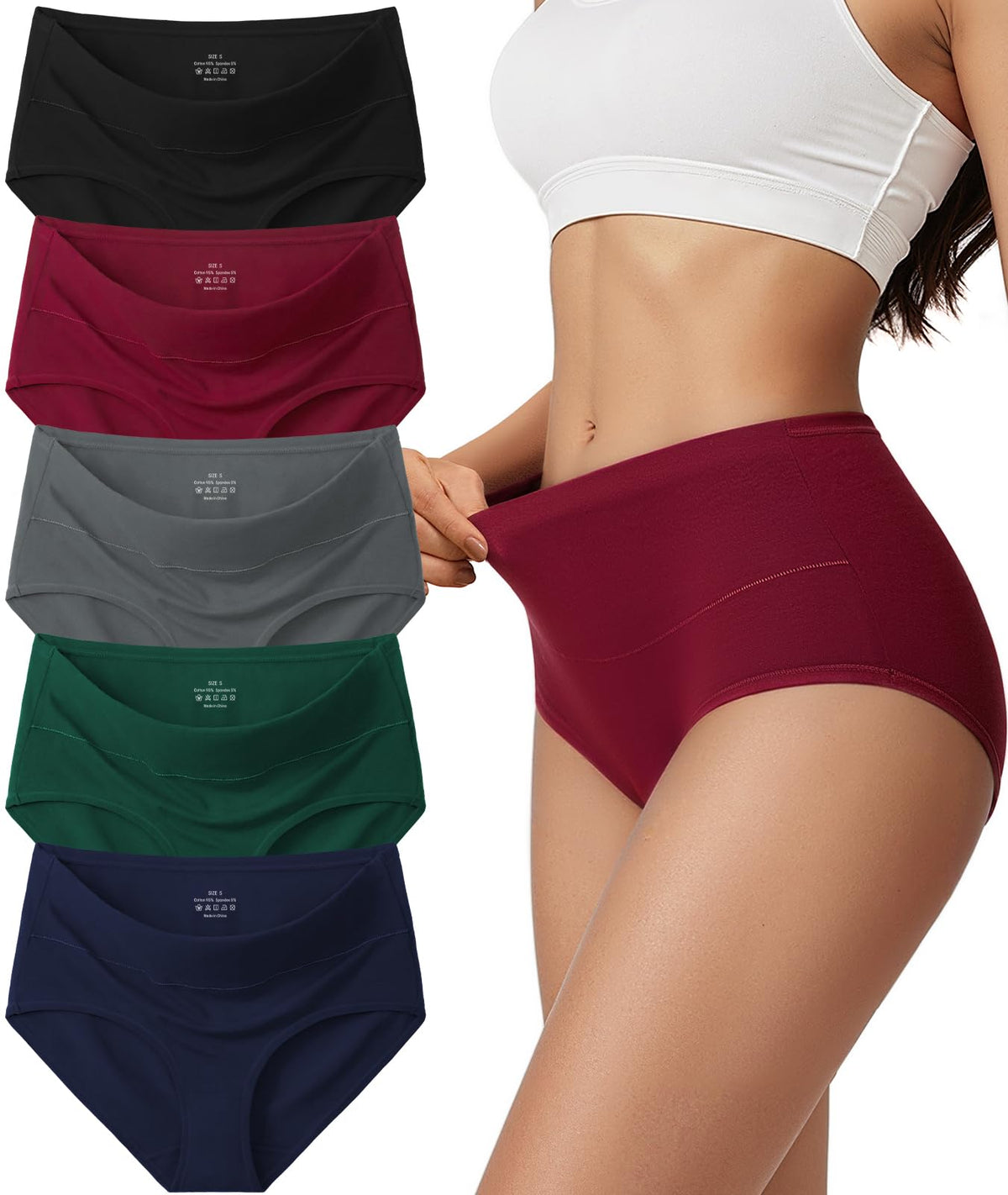 Vevmon Cotton Underwear for Women High Waisted Soft Ladies Panties 5 Pack Jansha Store