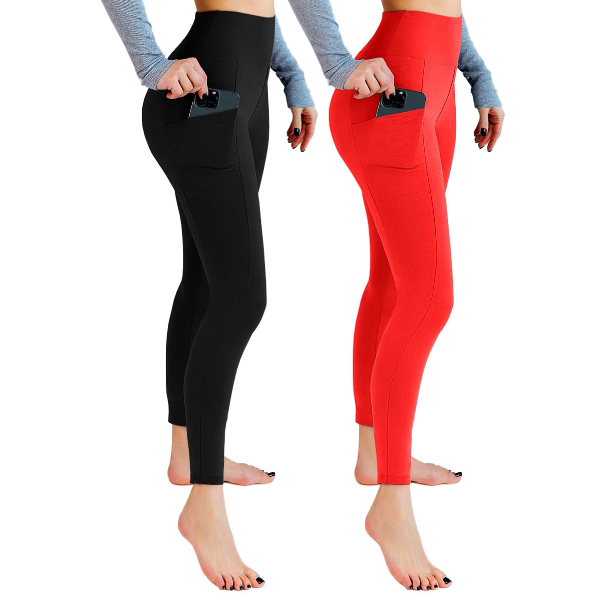 Leafigure 2-Pack High Waist Leggings with Pockets for Women Jansha Store