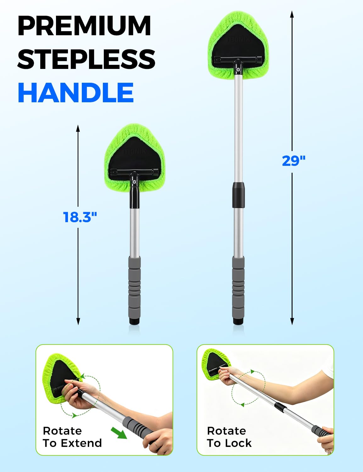 XINDELL Interior Windshield Cleaner Tool – Car Interior Window Cleaning Kit with Extendable Handle & 4 Microfiber Pads, Auto Wiper Inside Compact Windshield Brush for Car & Home Windows Jansha Store