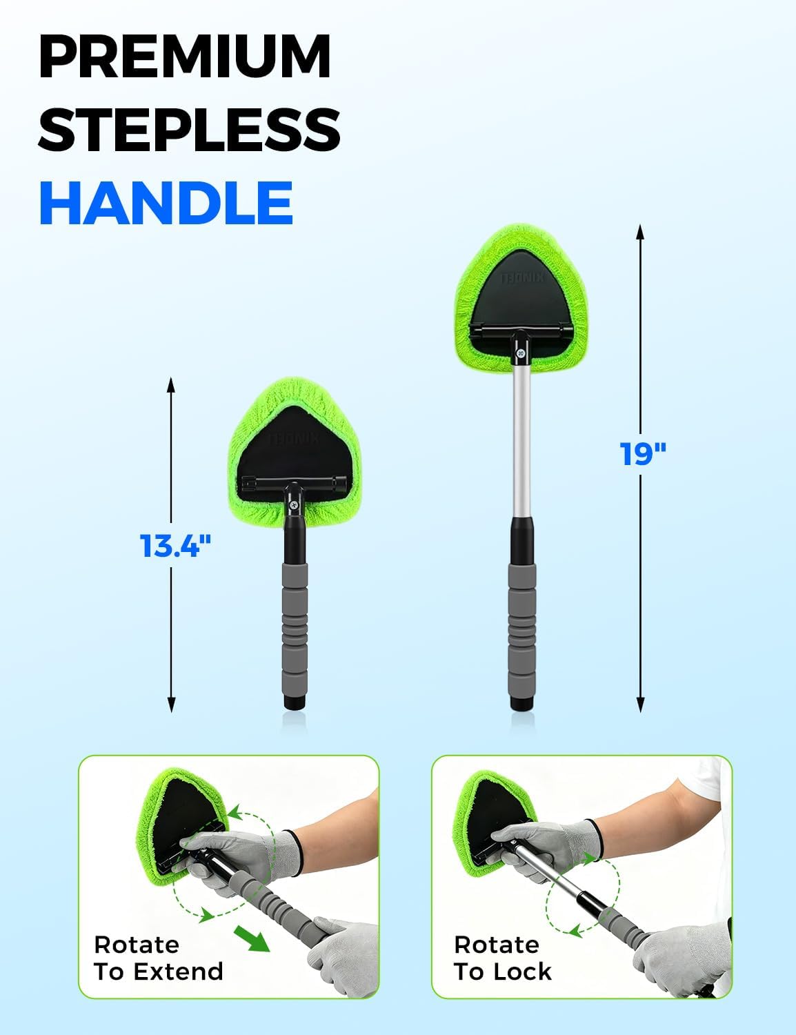 XINDELL Interior Windshield Cleaner Tool – Car Interior Window Cleaning Kit with Extendable Handle & 4 Microfiber Pads, Auto Wiper Inside Compact Windshield Brush for Car & Home Windows Jansha Store