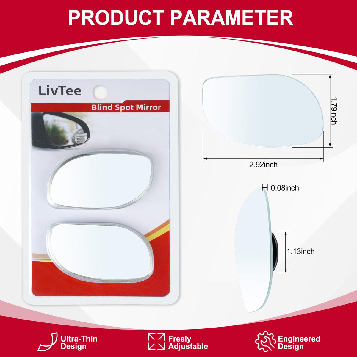 LivTee Blind Spot Mirror, 2" Round HD Glass Frameless Convex Rear View Mirrors Exterior Accessories with Wide Angle Adjustable Stick for Car SUV and Trucks, Pack of 2 Jansha Store