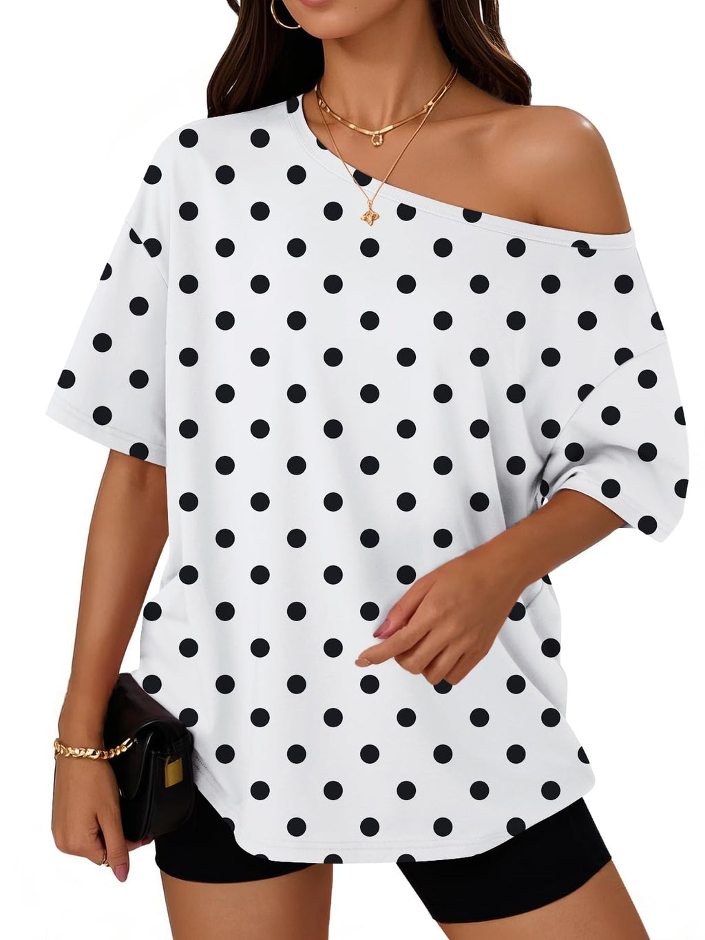 Trendy Queen Womens Off the Shoulder Tops Oversized Summer T-Shirts 2026 Jansha Store