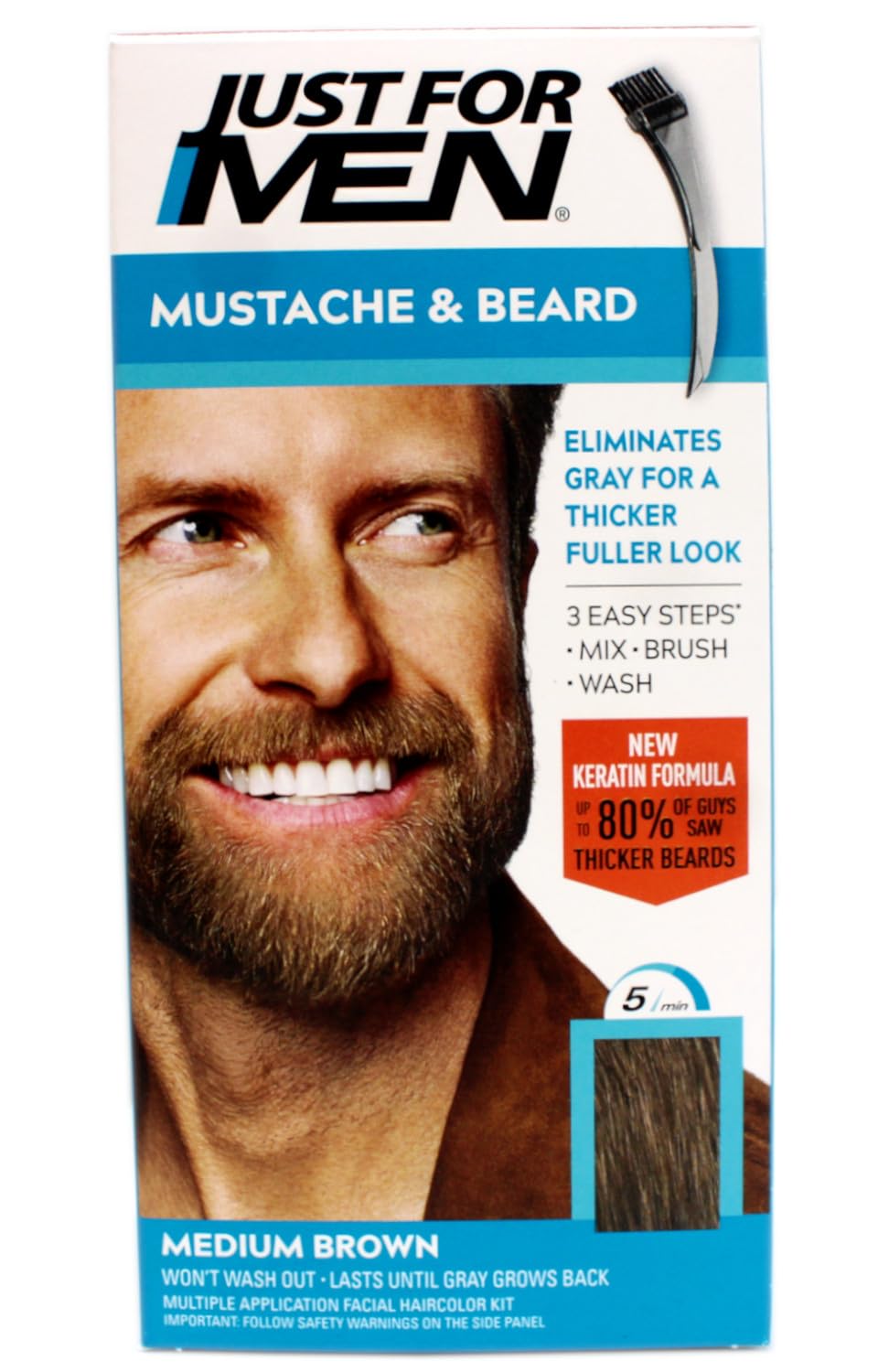 JUST FOR MEN Mustache & Beard Dye, Keratin, Light Brown M-25 (1 Pack) Jansha Store