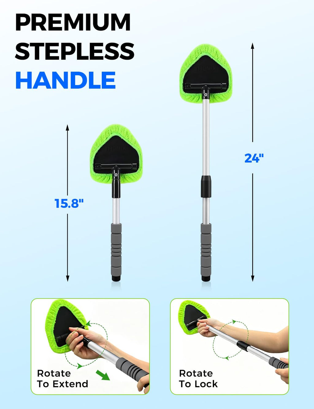 XINDELL Interior Windshield Cleaner Tool – Car Interior Window Cleaning Kit with Extendable Handle & 4 Microfiber Pads, Auto Wiper Inside Compact Windshield Brush for Car & Home Windows Jansha Store