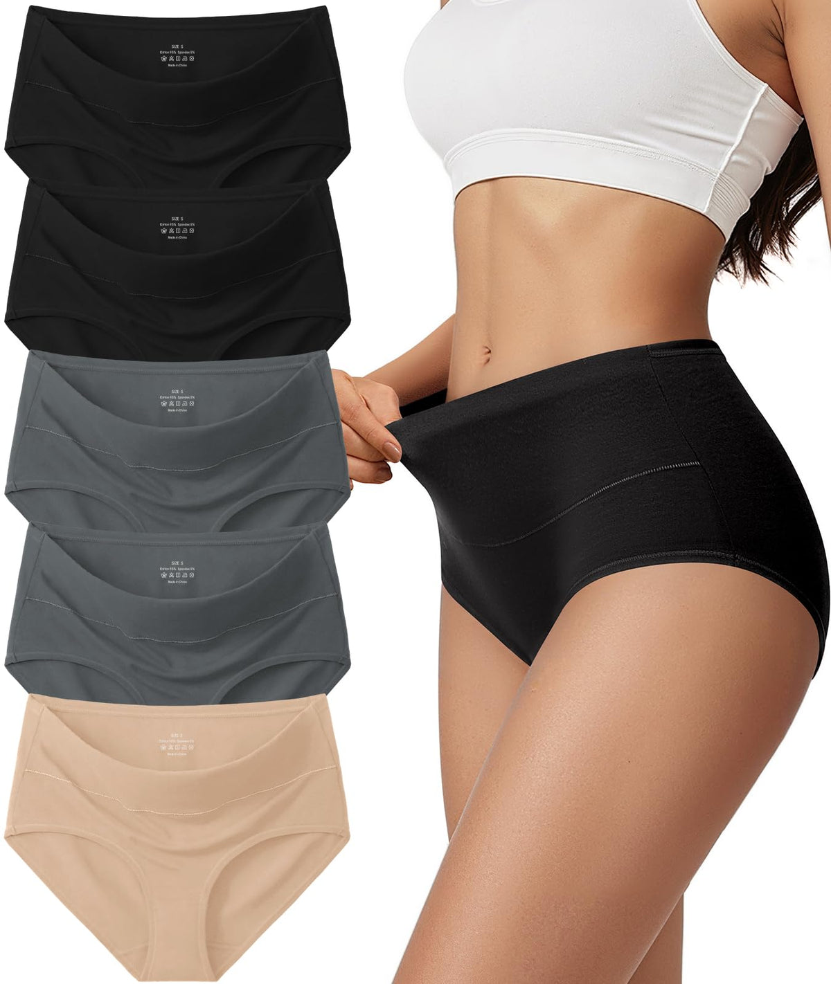 Vevmon Cotton Underwear for Women High Waisted Soft Ladies Panties 5 Pack Jansha Store