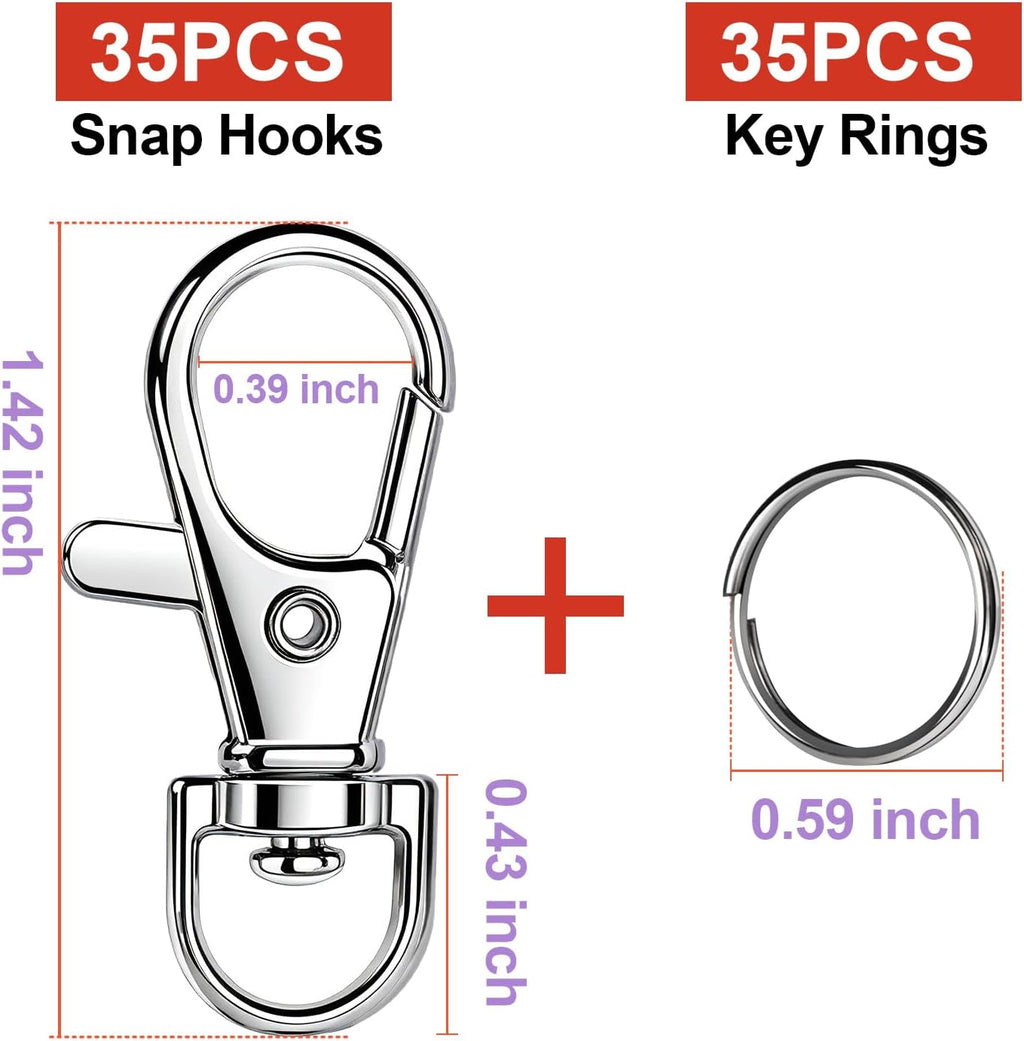 LEOBRO 70PCS Lobster Claw Clasps and Key Rings, 35PCS Keychains Clips and 35PCS Key Chain Ring, Keychain Making kit for Key Chain, Jewelry Making, Art Crafts, Silver Jansha Store