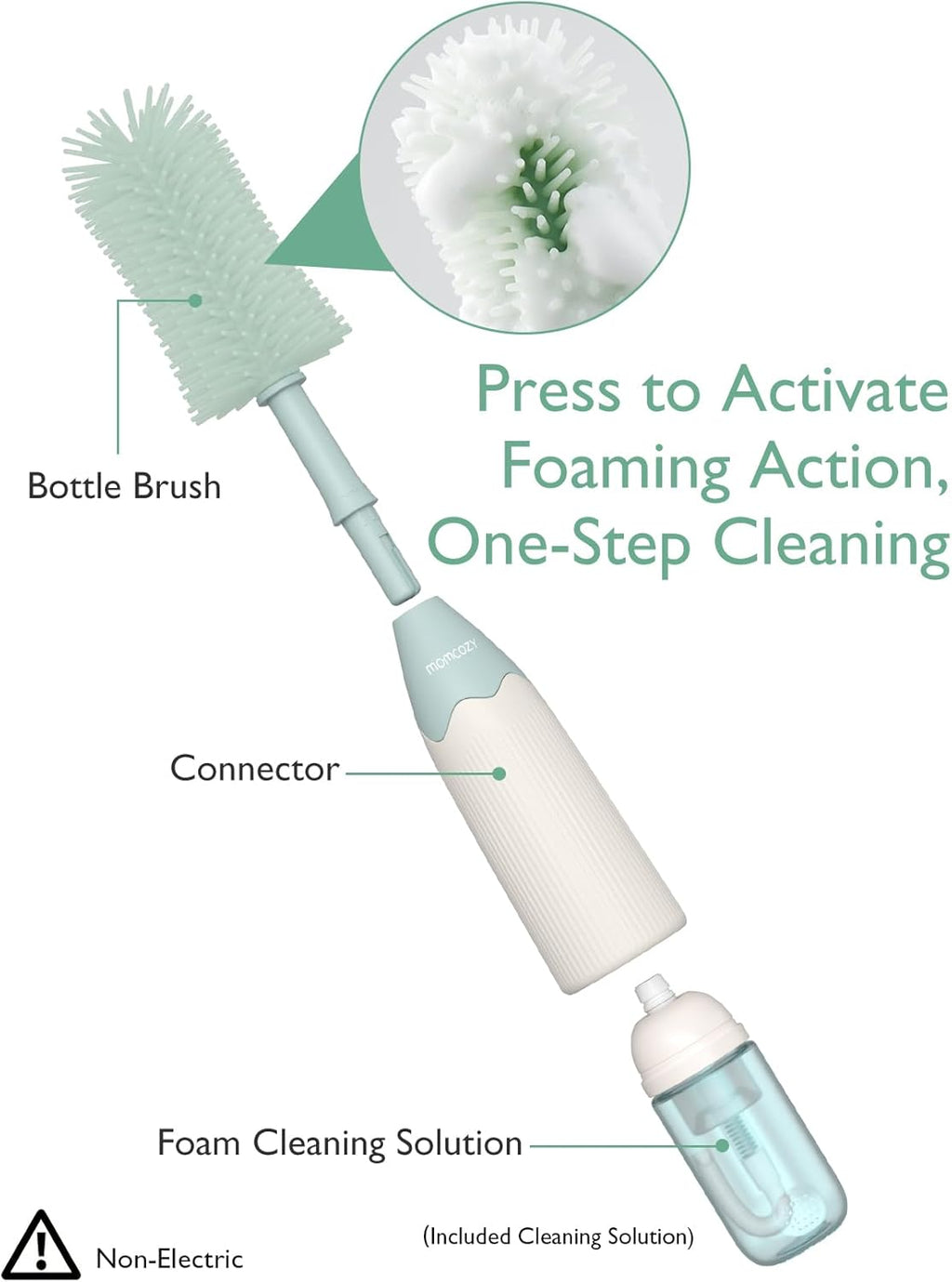 Momcozy Baby Bottle Brush Kit, Push-Press Foam Design, Green Jansha Store