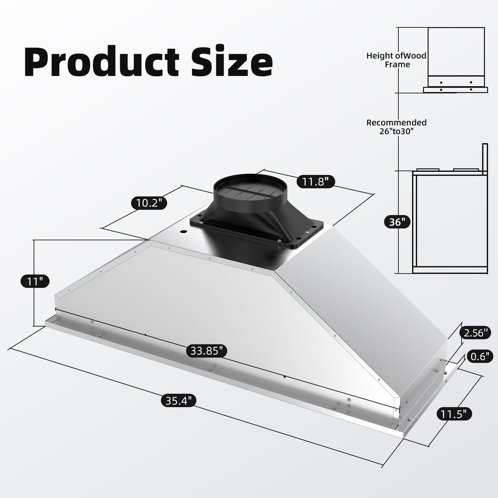 Range Hood Insert 30 inch,Stainless Steel Kitchen Vent Hood 600CFM,Built-in Kitchen Stove Hood w/Front Button Controls and Front LED Lights,Baffle Filters,Ducted/ductless Convertible Duct Jansha Store