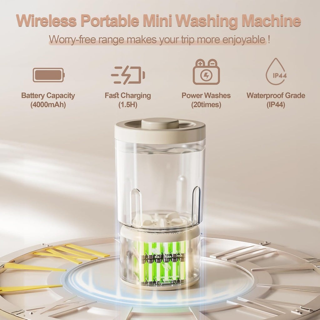 Portable Mini Washing Machine, Rechargeable Underwear Washing Machine Makeup Brush Cleaner Machine Small Clothes Mini Washer for Home, Hotel, Travel and Camping (Cream) Jansha Store
