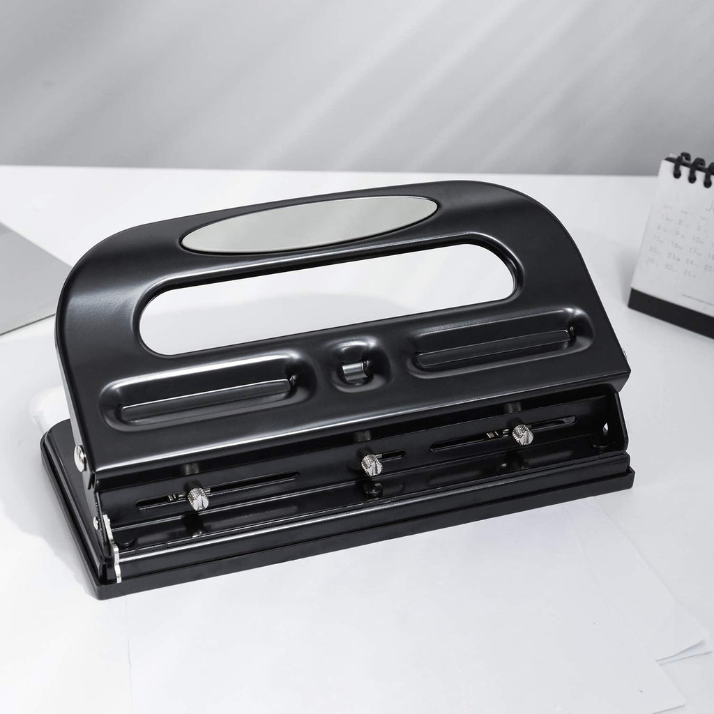 Amazon Basics 3 Hole Punch, 10 Sheet Capacity, Black, Easy-Clean Tray Jansha Store