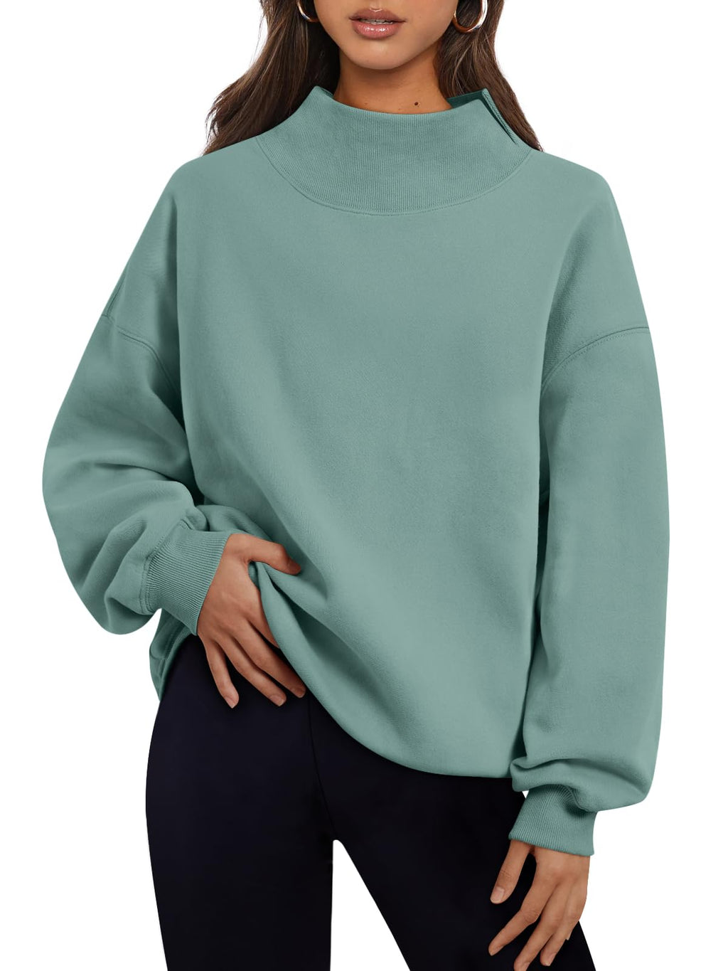 Trendy Queen Womens Mock Neck Sweatshirts Oversized Pullover Fall Outfits Jansha Store