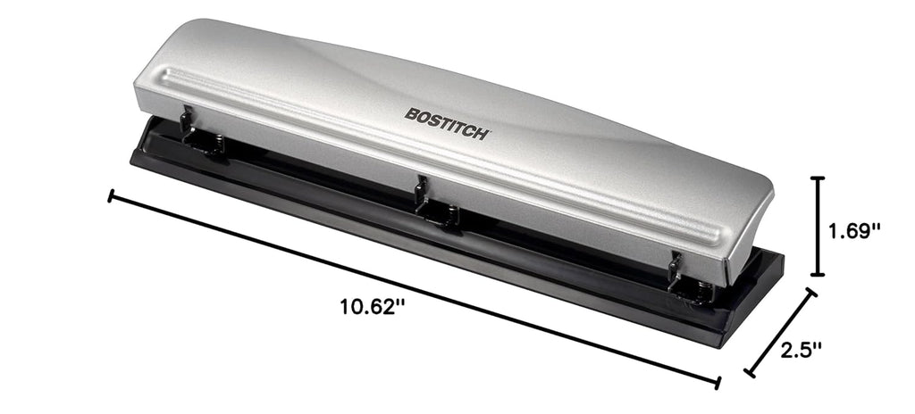 Bostitch Office 3 Hole Punch, Metal, 12 Sheet Capacity, Rubber Base, Silver Jansha Store