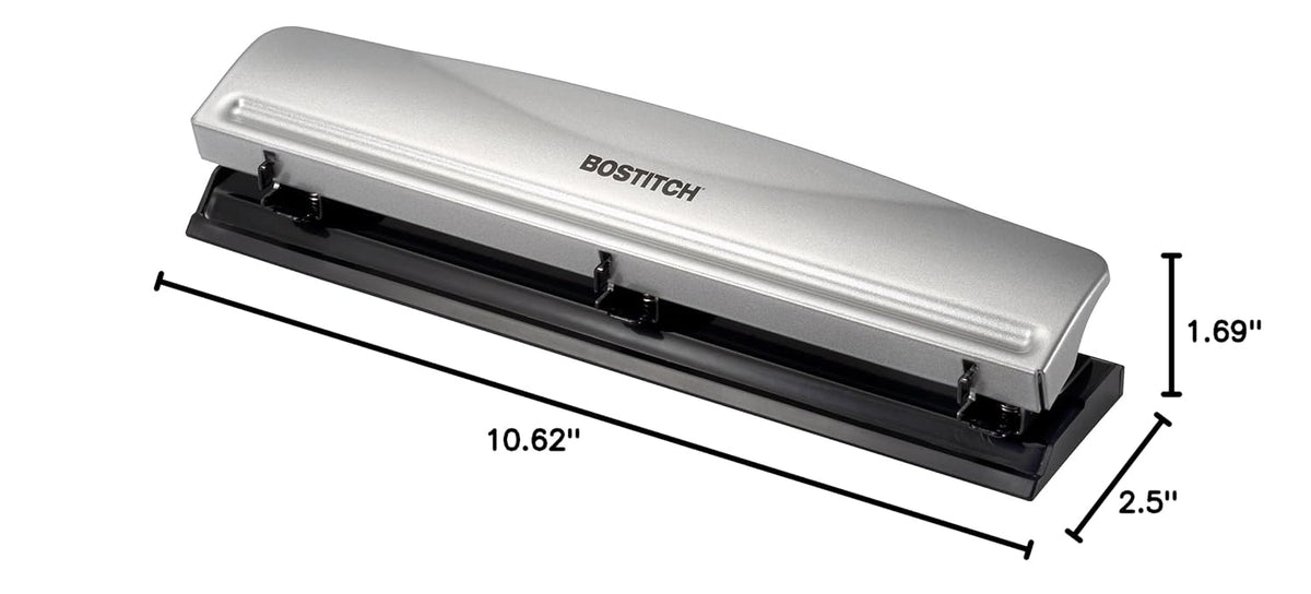 Bostitch Office 3 Hole Punch, Metal, 12 Sheet Capacity, Rubber Base, Silver Jansha Store
