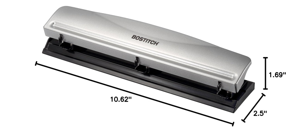 Bostitch Office 3 Hole Punch, Metal, 12 Sheet Capacity, Rubber Base, Silver Jansha Store