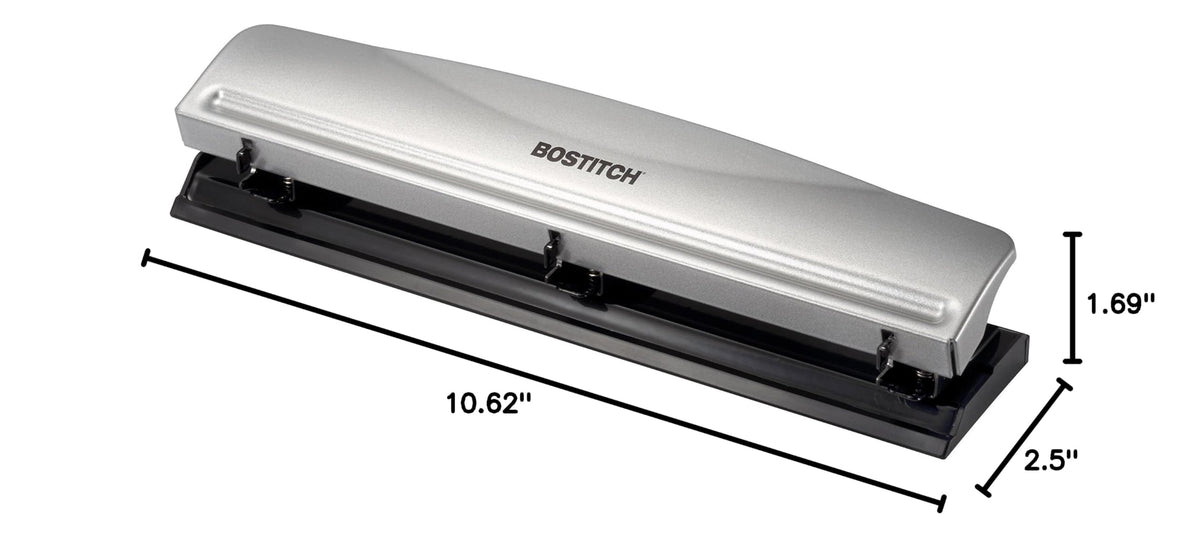 Bostitch Office 3 Hole Punch, Metal, 12 Sheet Capacity, Rubber Base, Silver Jansha Store