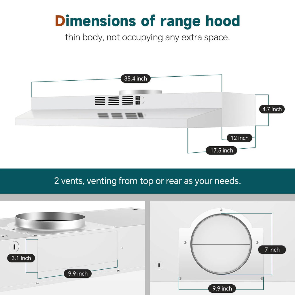 SNDOAS Black Range Hood 36 inch,Ductless Under Cabinet Range Hood Included Carbon Sponge Filter,Ducted Optional,Kitchen Hood 36 inch with 2 Vents,2 Speeds,Hard Wired Stove Vent Jansha Store