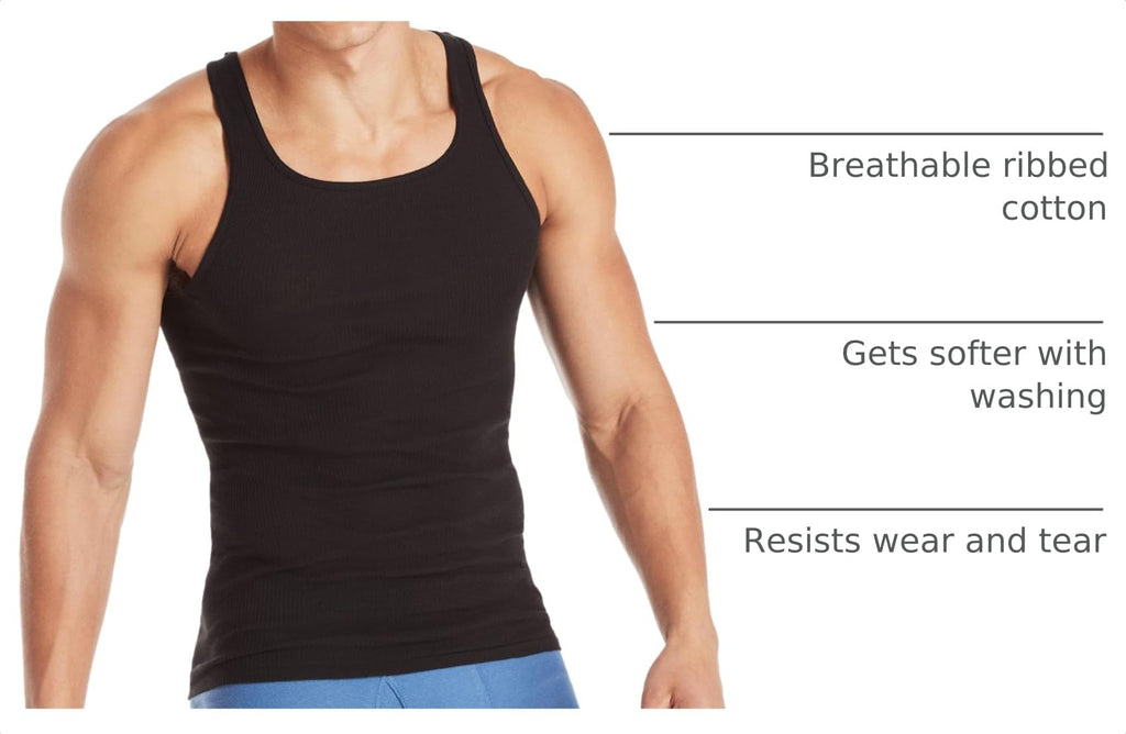 Hanes Men's Tank Undershirt Pack, Cotton Tank Undershirt, Moisture-Wicking, Breathable, White or Grey/Black, Multi-Pack Jansha Store