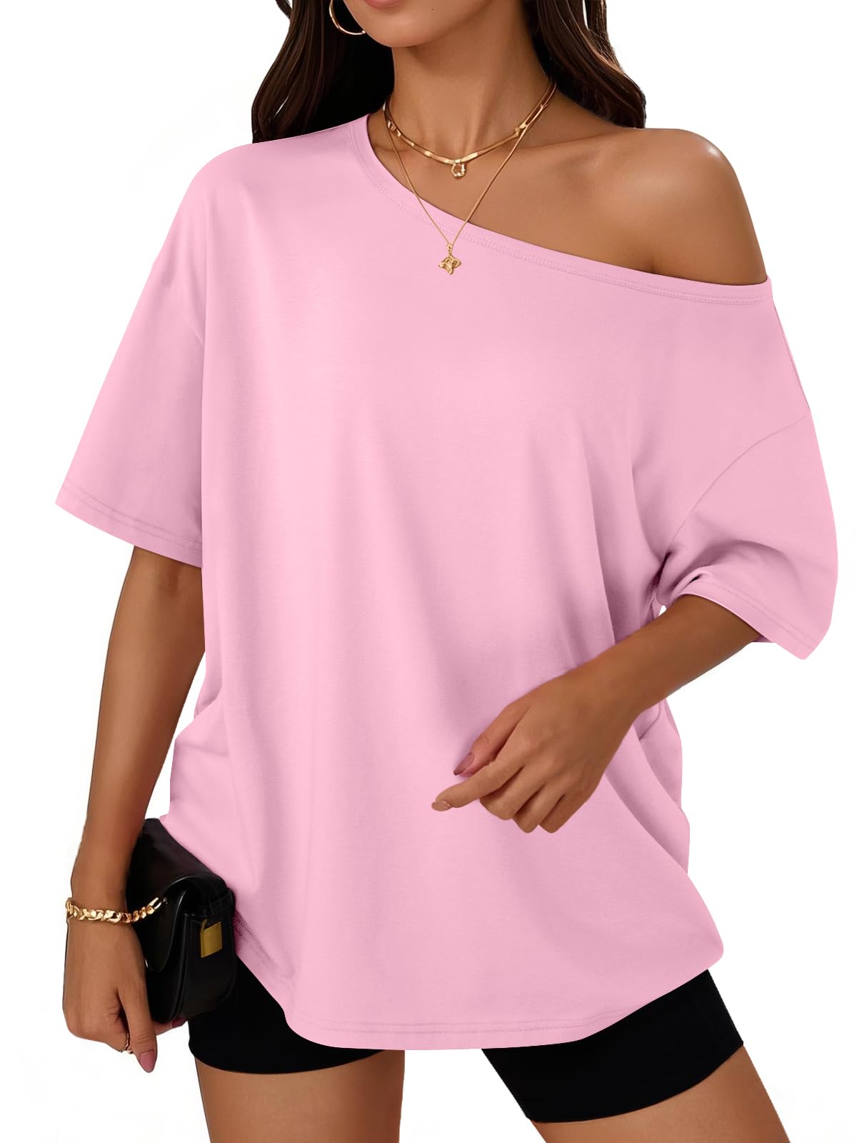 Trendy Queen Womens Off the Shoulder Tops Oversized Summer T-Shirts 2026 Jansha Store