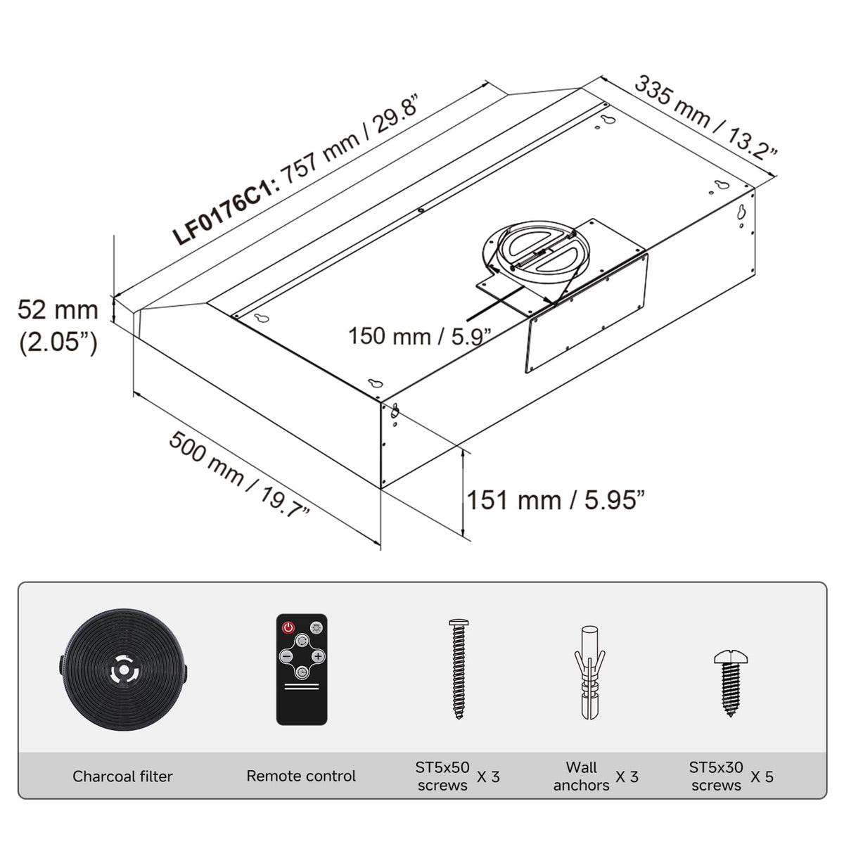 AMZCHEF 30" Stainless Steel Under Cabinet Range Hood, 1050 CFM Dual-Fan Jansha Store