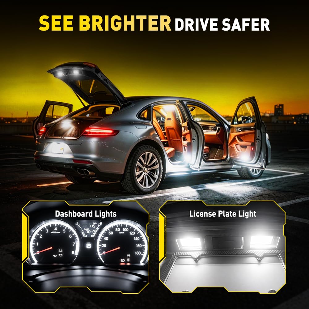 AUXITO 194 LED Bulbs for License Plate Light 168 175 2825 W5W T10 24-SMD 3014 Chipsets 6000K White for Car Dome Door Map Dash Courtesy Cargo License Plate Lights, Pack of 2 Jansha Store