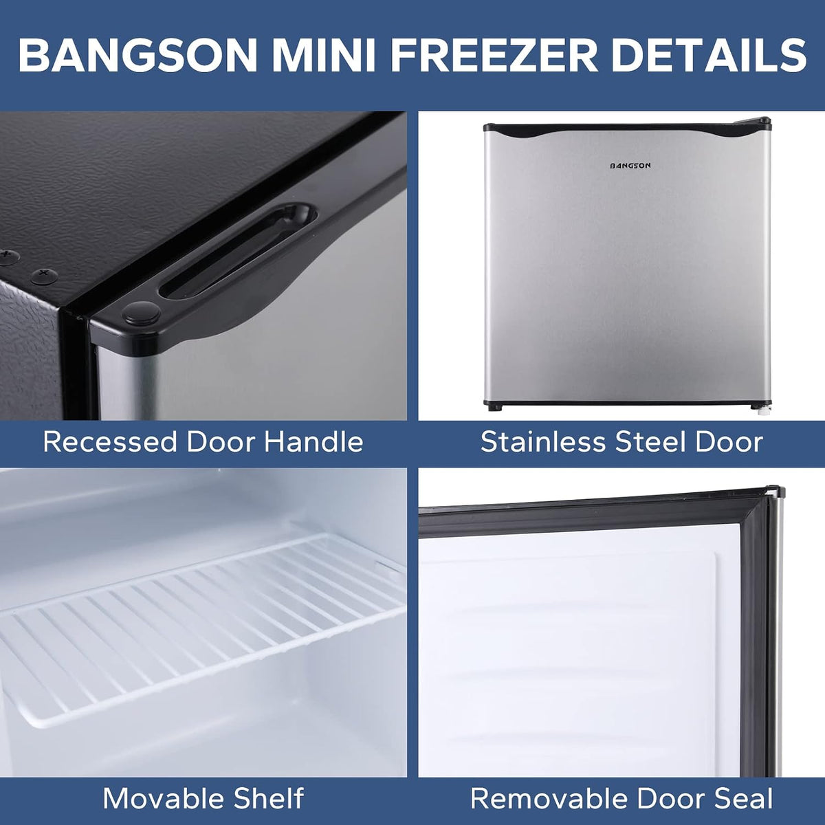 BANGSON 1.1 Cu.ft Upright Mini Freezer for Dorms Apartment, Silver Jansha Store