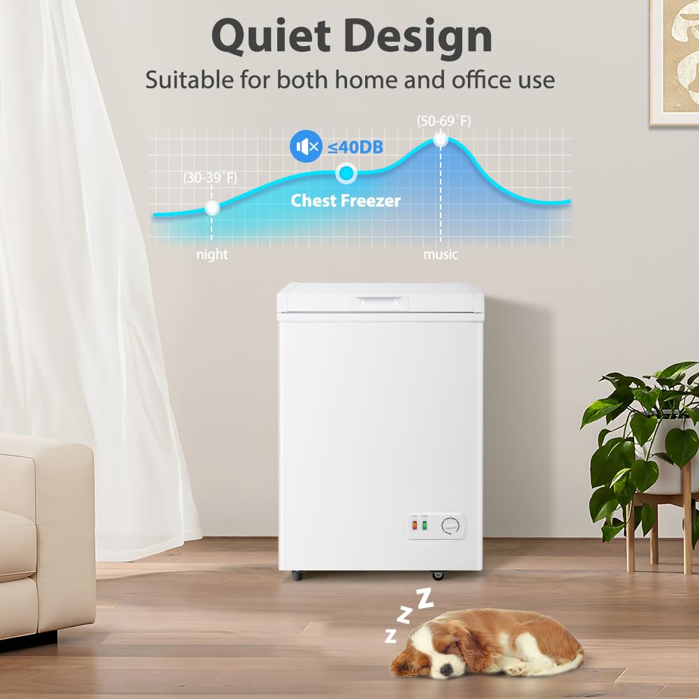 3.5 Cu.Ft Small Chest Freezer, Mini Deep Freezer with Removable Basket, Adjustable Temperature, Free Standing Top Open Door Energy Efficient Compact Freezer for Apartment, Home, Office, Garager，Gray Jansha Store