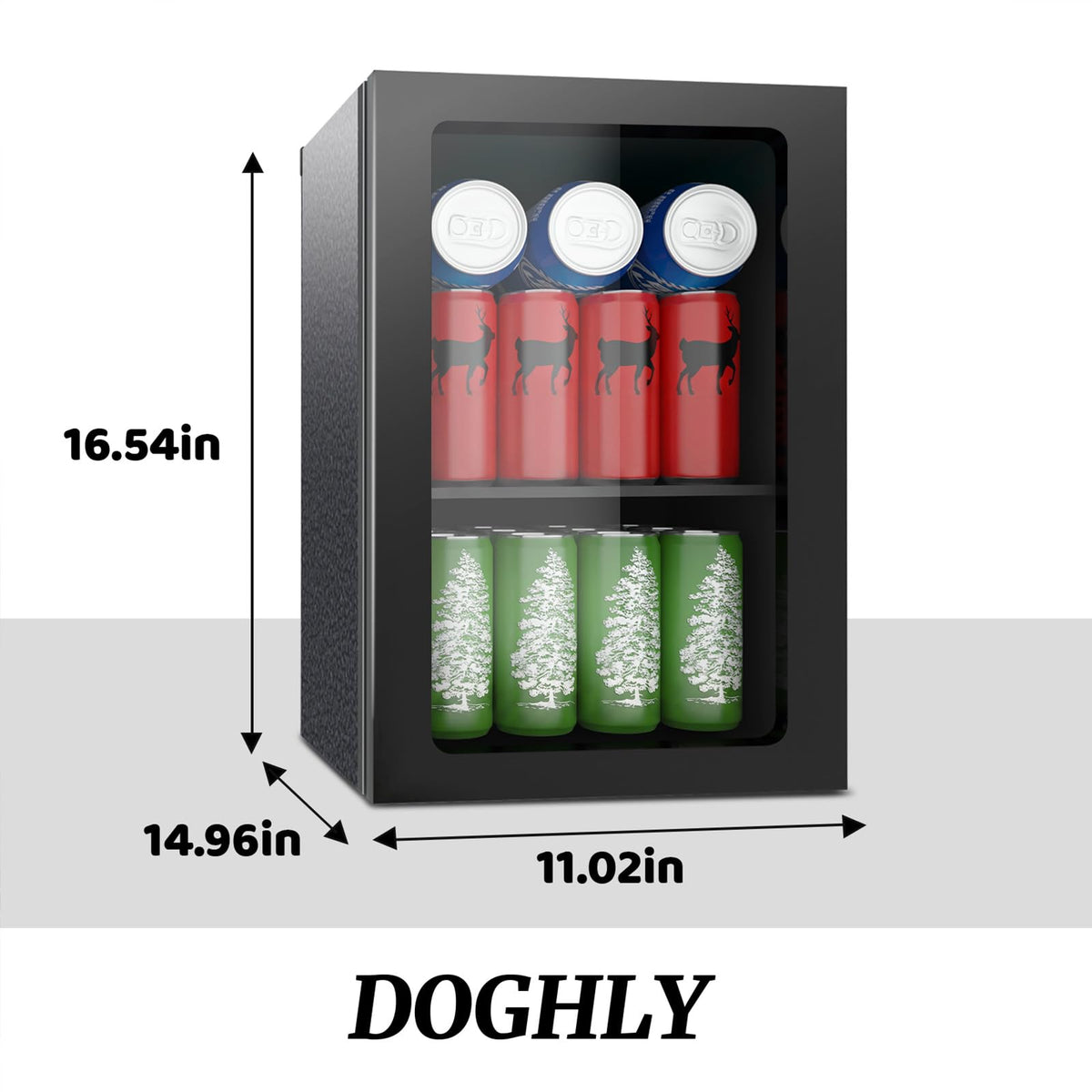 DOGHLY 1.7 Cu.ft Mini Fridge Glass Door, 72 Cans Beverage Refrigerator Jansha Store