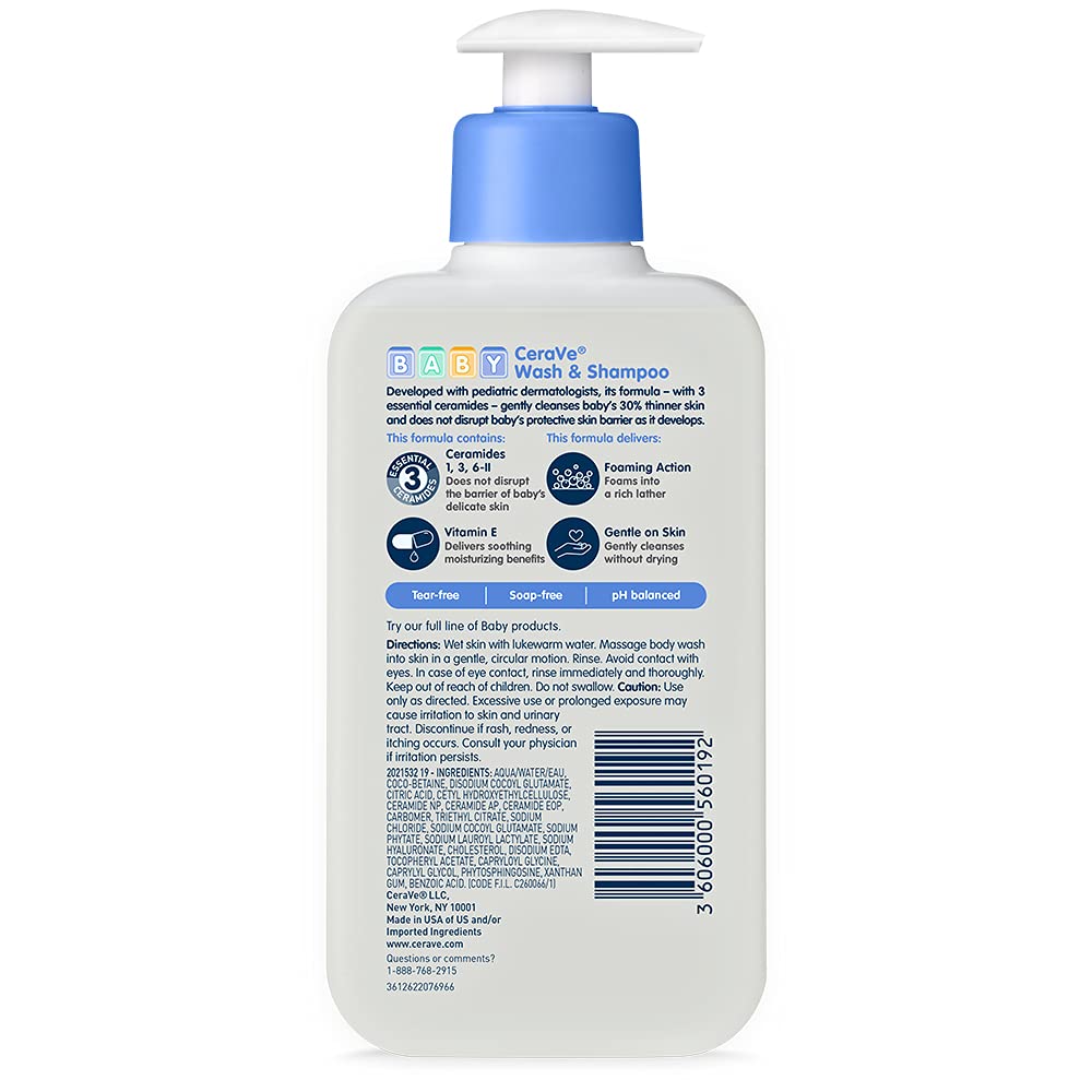 CeraVe Baby 2-in-1 Wash & Shampoo with Vitamin E for Hair & Skin, 16oz Jansha Store