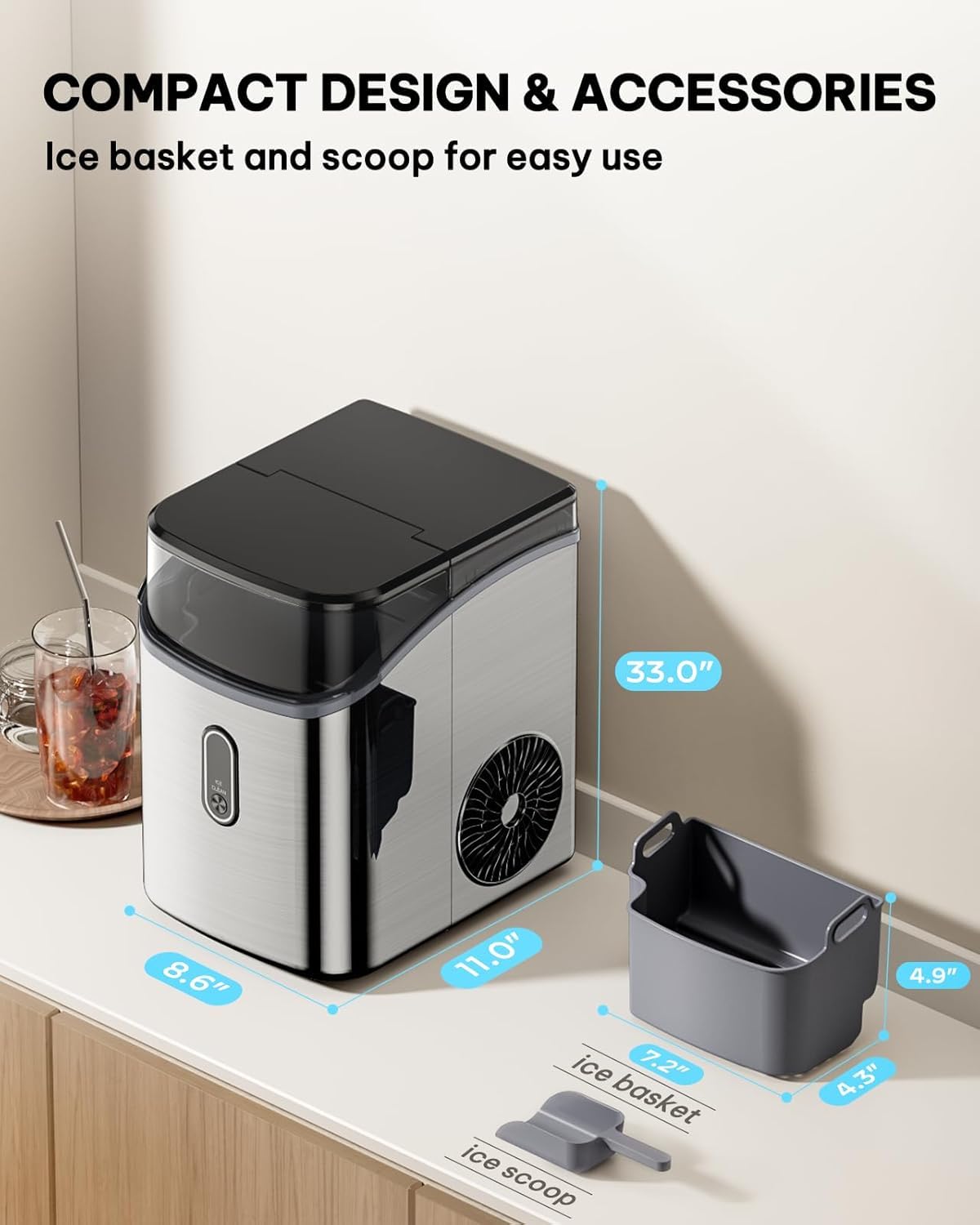 Silonn Ice Maker Countertop, 8 Bullet Ice Cubes in 6 Mins, 26.5 Lbs per Day, 2 Size Options, Self-Cleaning & Portable for Kitchen, Office, Party, RV Camping Jansha Store