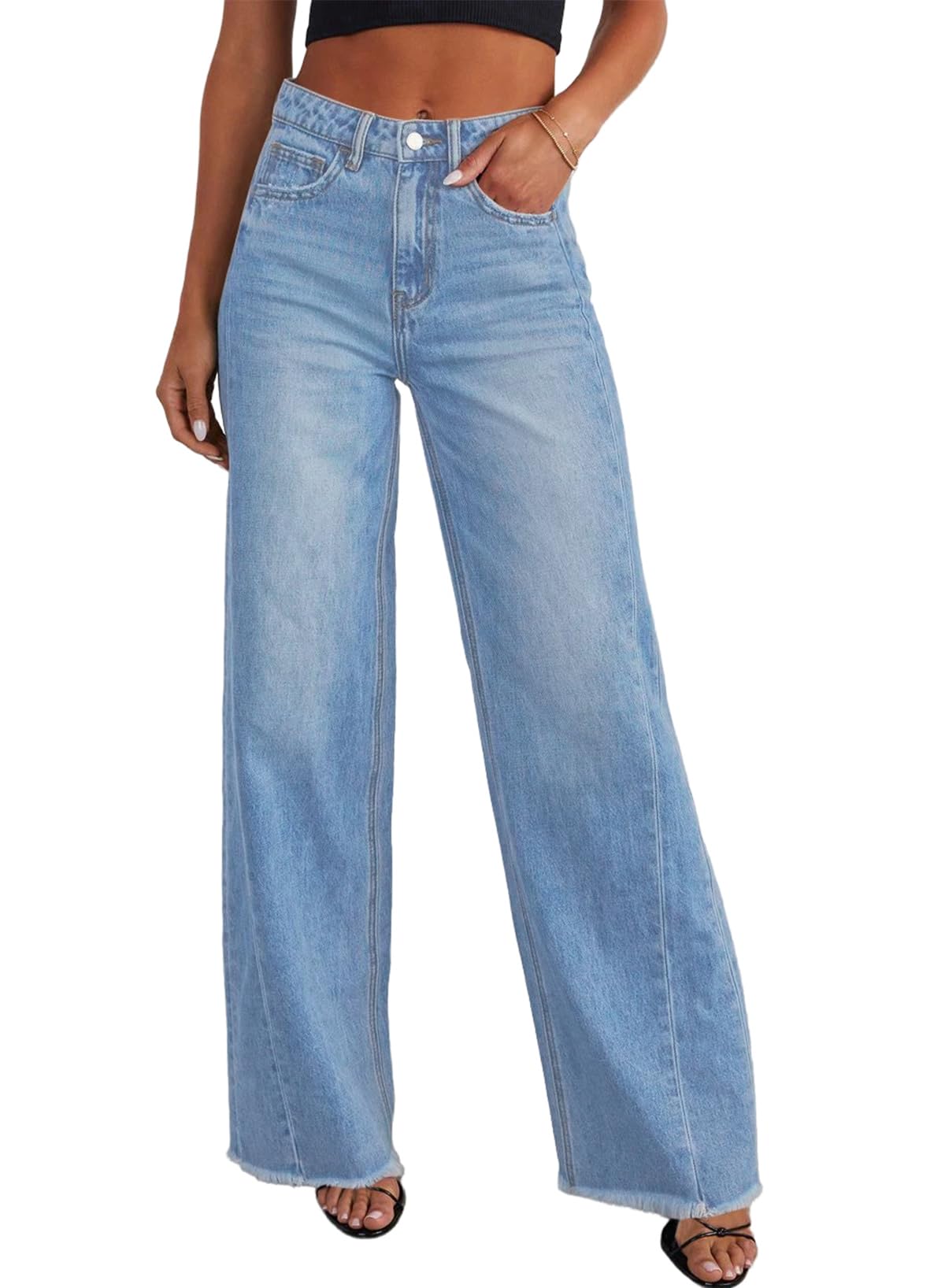 Sidefeel Women's Wide Leg Jeans High Waisted Stretchy Denim Pants Jansha Store
