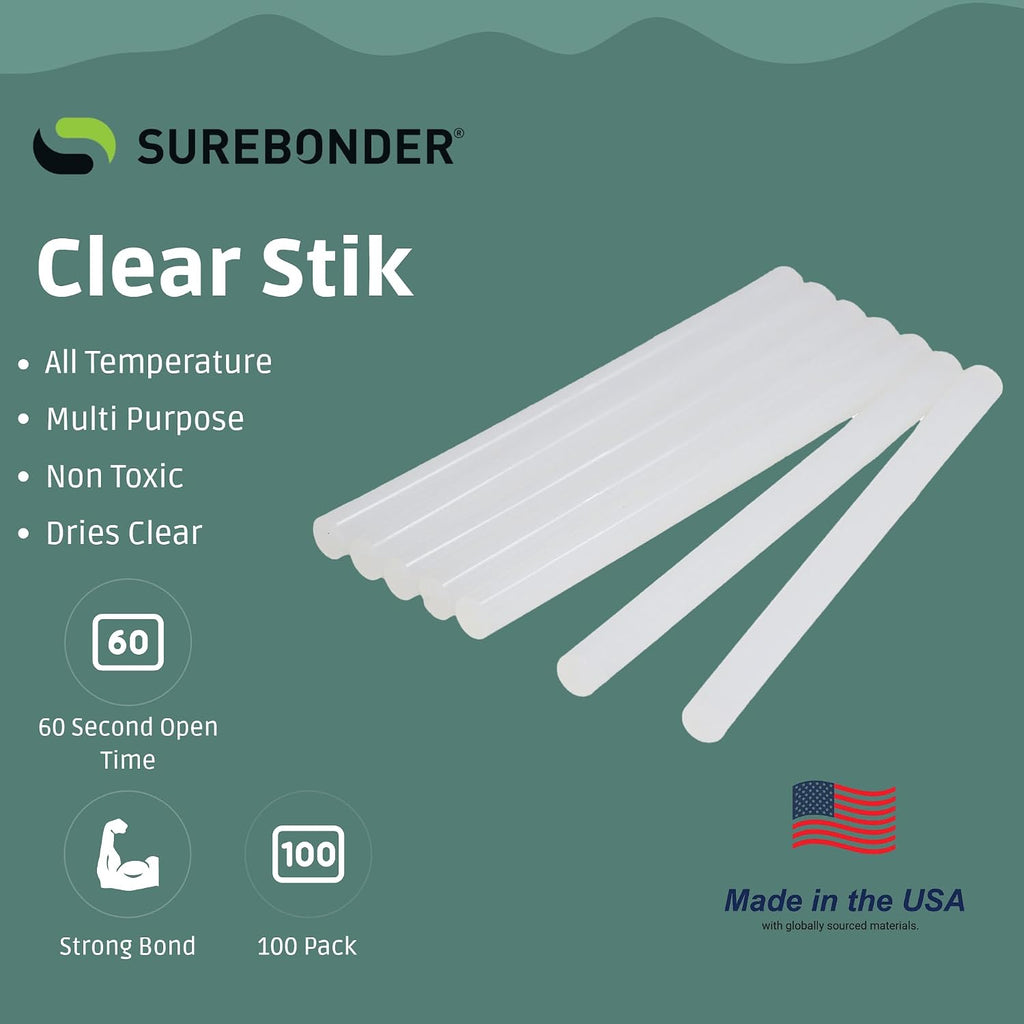Surebonder Clear All-Purpose All-Temperature Mini Size (0.27 inch Diameter) 4-Inch Length Hot Glue Sticks-100 Pack-for USE in MINI Size Glue Guns ONLY Jansha Store