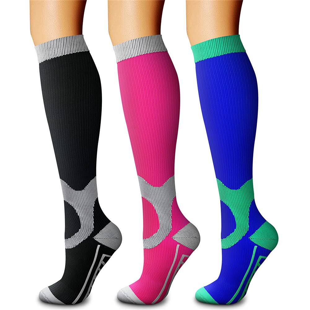 CHARMKING Compression Socks for Women & Men Circulation (3 Pairs) 15-20 mmHg is Best Support for Athletic Running Cycling Jansha Store