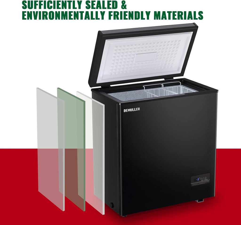 DEMULLER Chest Freezer 5.0Cubic Feet Deep Freezer Freestanding Freezers with 2 Removable Stainless Steel Basket, Mini Freezer Top Open Door Compact Freezer with Electronic Control 41℉ to -15℉BLACK Jansha Store