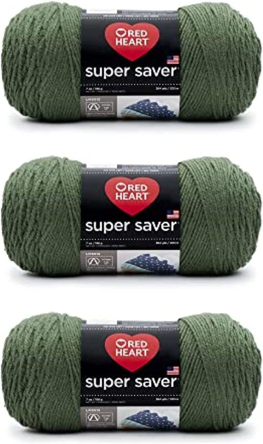 Red Heart Super Saver Yarn for Crocheting & Knitting, Medium Thyme, 3-Pack Jansha Store
