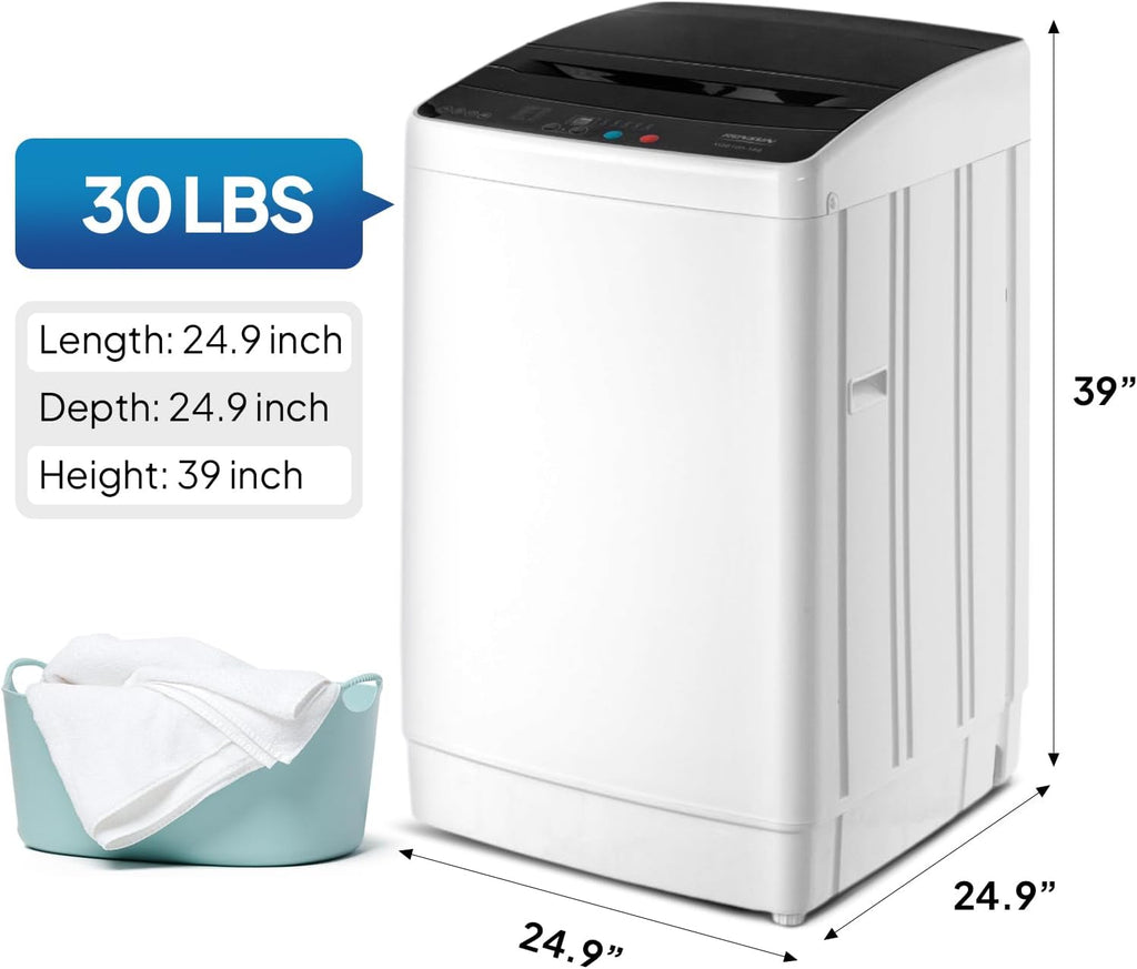 ROVSUN 30LBS Washing Machine, Full-Automatic Portable Washer with Stainless Steel Drum, Electric Laundry Machine, Washer and Spin Dryer Combo with Drain Pump for Home, Apartment Jansha Store
