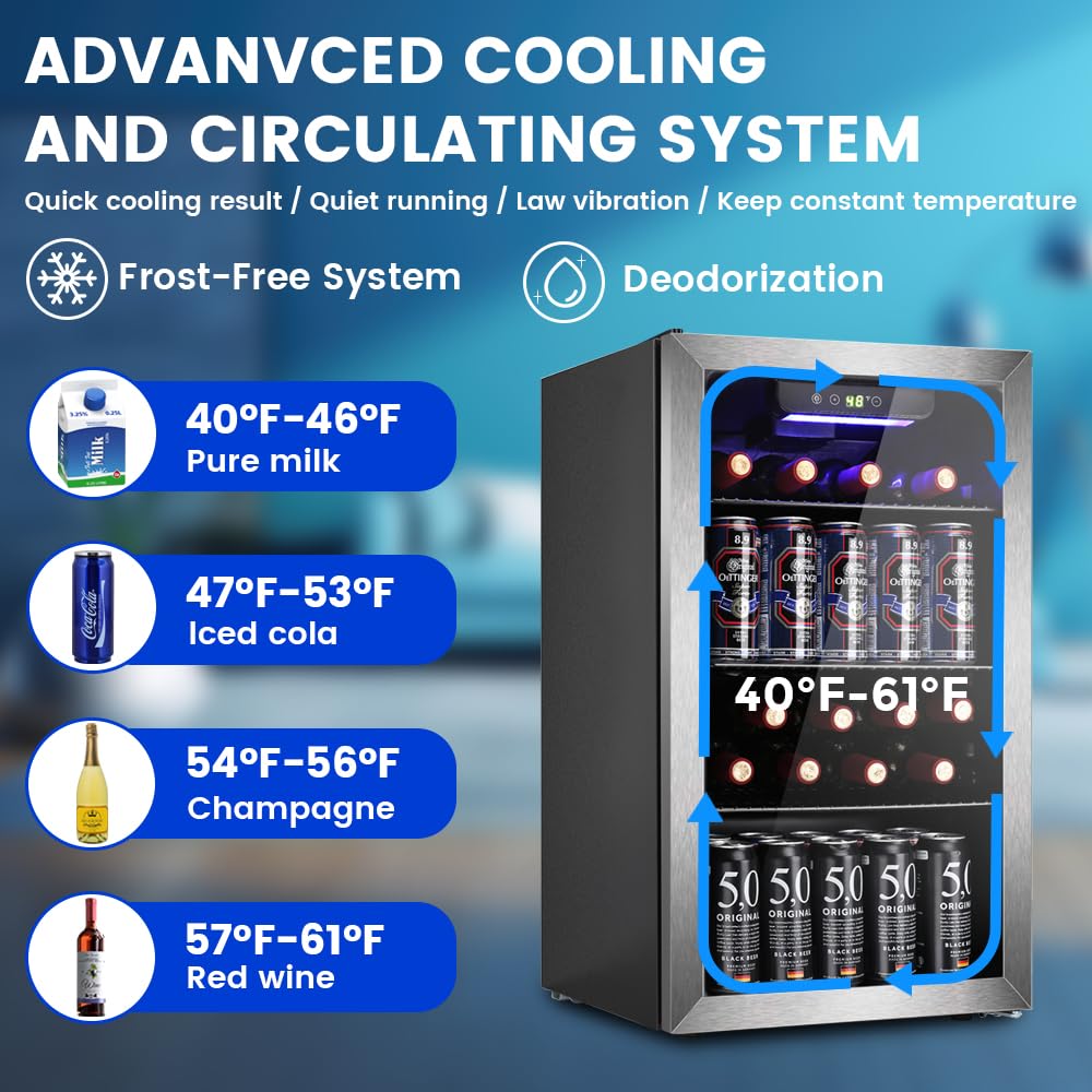 Electactic Mini Fridge 130 Can Beverage Refrigerator Cooler, 3.2 Cu.Ft Drink Fridge for Soda Wine Beer, Adjustable Temperature Control for Home Office, Black Jansha Store