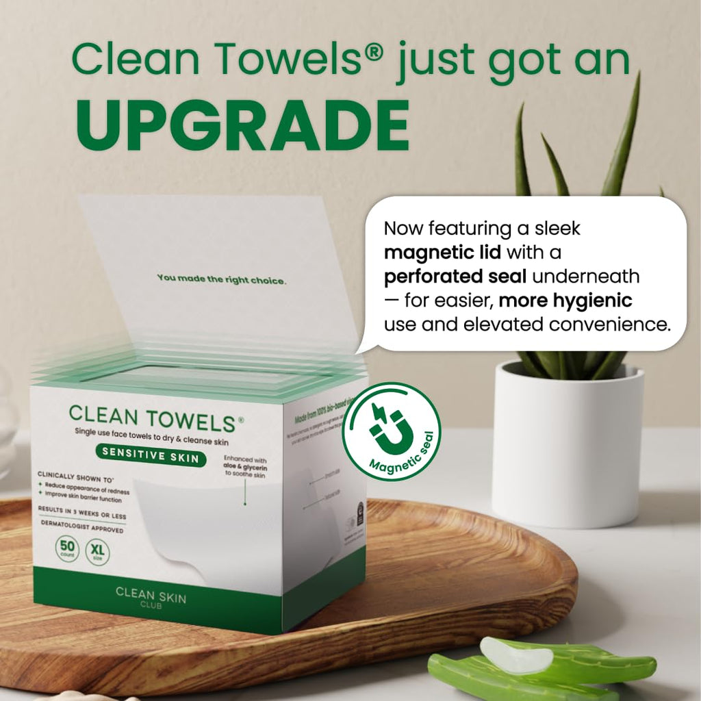 Clean Skin Club Clean Towels XL® Original 50 Ct + Healthy Aging 10ct Travel Pack Duo, 100% USDA Biobased Disposable Face Towels, Makeup Remover Dry Wipes, Ultra Soft, Smooths Fine Lines & Wrinkles Jansha Store