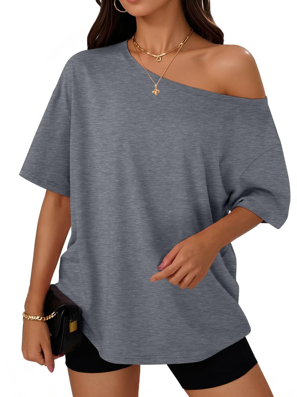 Trendy Queen Womens Off the Shoulder Tops Oversized Summer T-Shirts 2026 Jansha Store