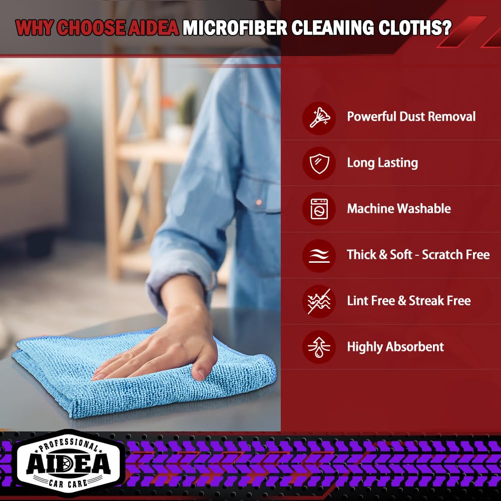 AIDEA Microfiber Cleaning Cloth-50PK, Microfiber Towels for Cars, 12"×12" Jansha Store