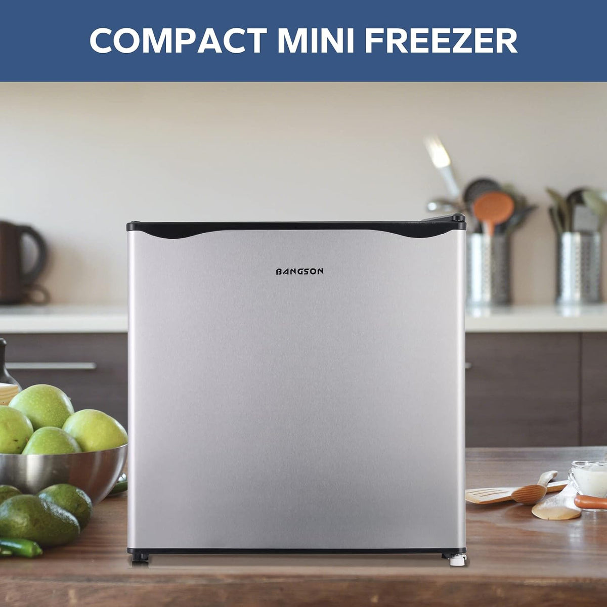 BANGSON 1.1 Cu.ft Upright Mini Freezer for Dorms Apartment, Silver Jansha Store