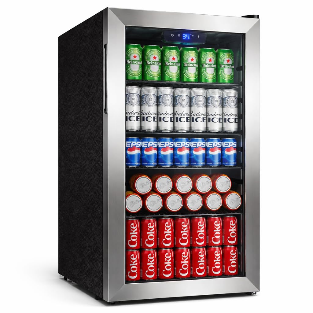 130 Can Beverage Refrigerator, 3.2 Cu.Ft Mini Fridge Beverage Cooler Jansha Store