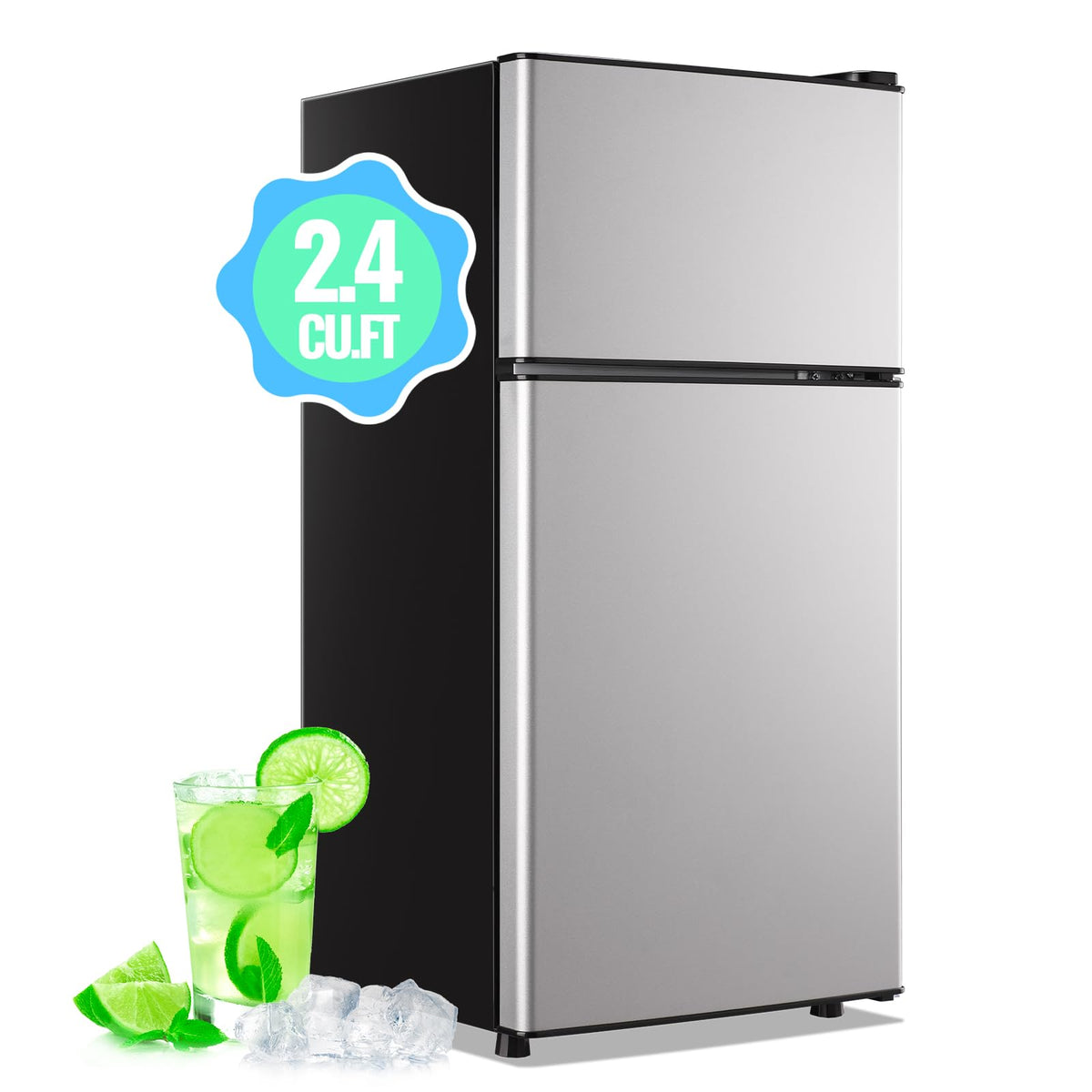 DEMULLER 45L Personal Double‑Door Mini Fridge With Freezer, Black Jansha Store
