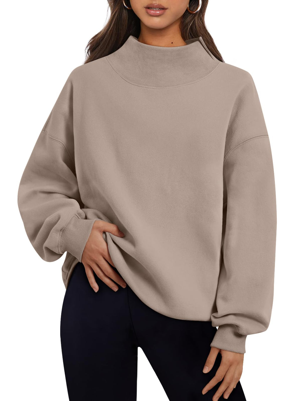 Trendy Queen Womens Mock Neck Sweatshirts Oversized Pullover Fall Outfits Jansha Store