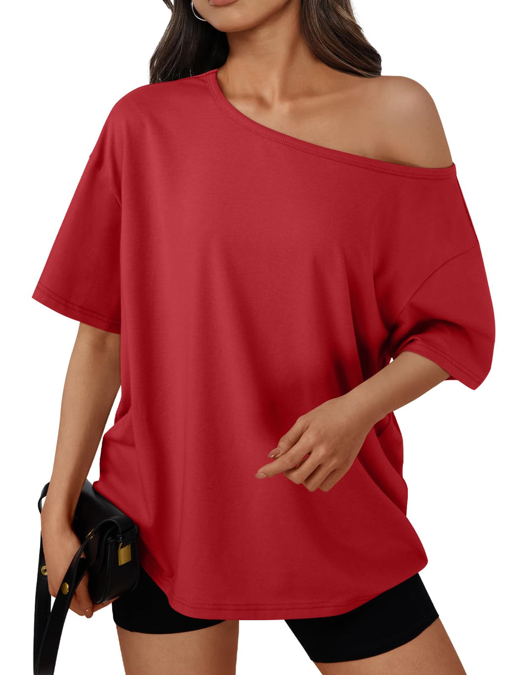 Trendy Queen Womens Off the Shoulder Tops Oversized Summer T-Shirts 2026 Jansha Store