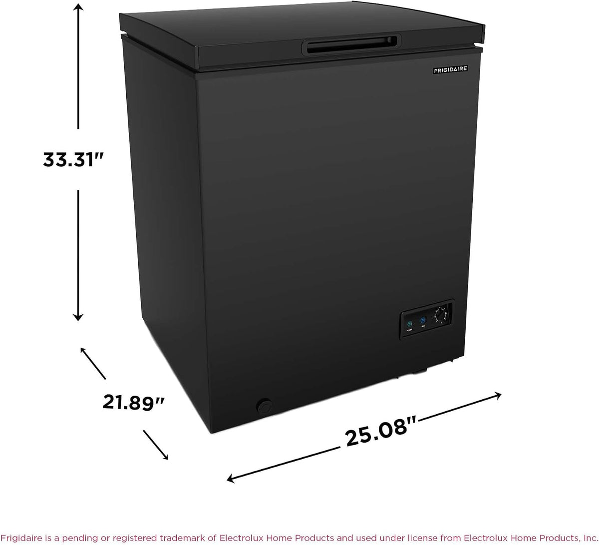 FRIGIDAIRE EFRF5003-BLACK Chest Deep Freezer-Garage-Ready, 5.0 Cu. Ft. Capacity, Black-Adjustable Thermostat-Removable Vinyl Coated Wire Basket-Easy Defrost Drain Jansha Store