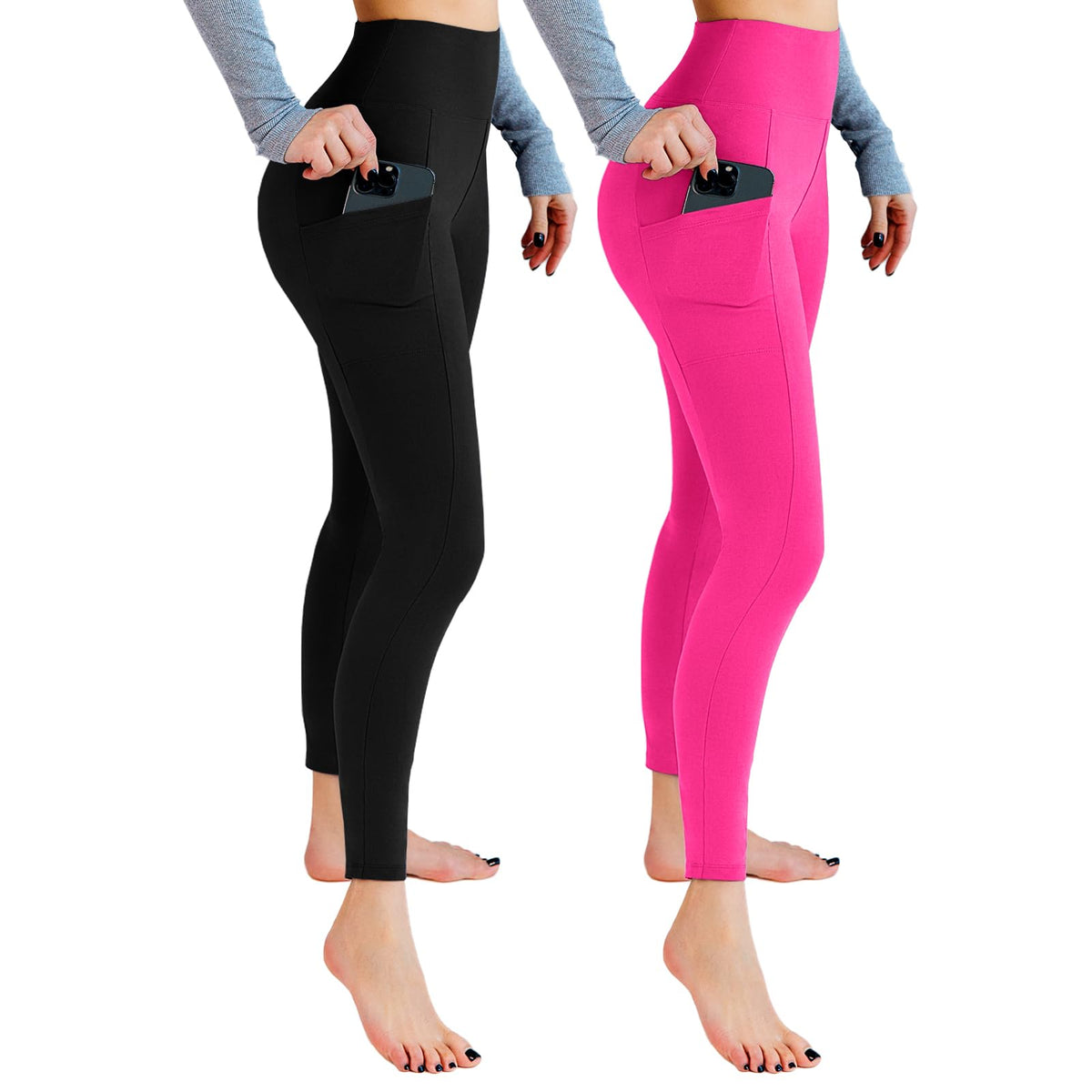 Leafigure 2-Pack High Waist Leggings with Pockets for Women Jansha Store
