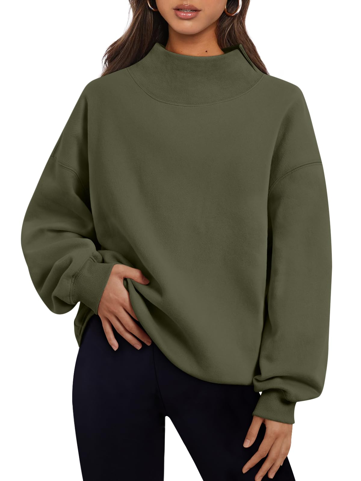 Trendy Queen Womens Mock Neck Sweatshirts Oversized Pullover Fall Outfits Jansha Store