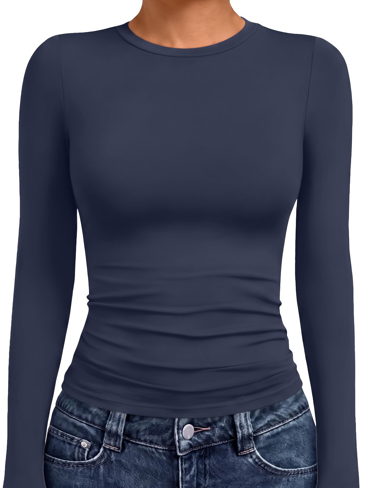 Flat lay of the women's crew neck long sleeve compression shirt
